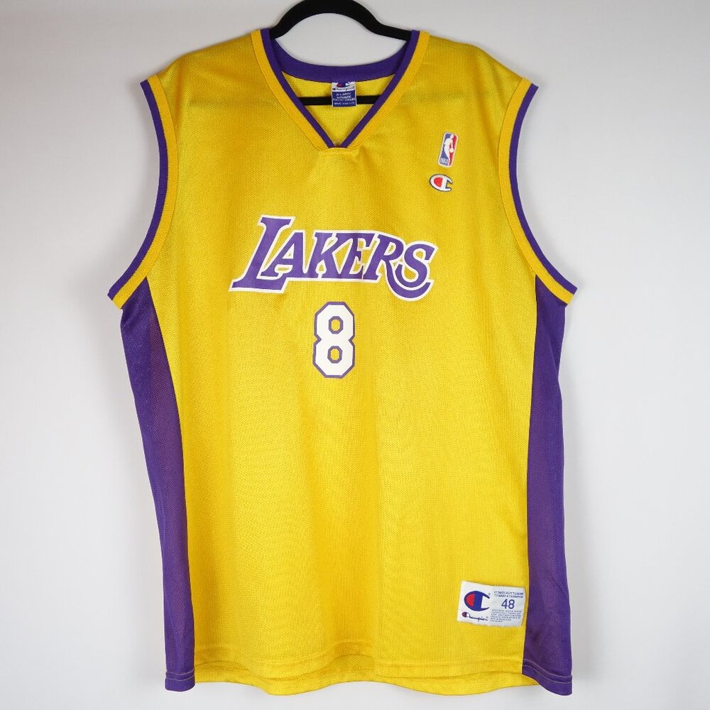 Vtg Los Angeles Lakers Kobe Bryant Yellow & Purple Champion NBA Jersey, Size XL